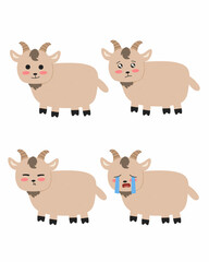 Obraz premium Cute goats with various emoticon farm animals set, eid Al adha