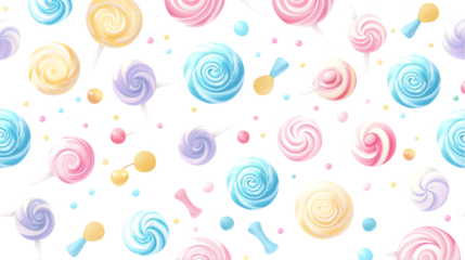 Pastel Candy Seamless Pattern isolated on a transparent background