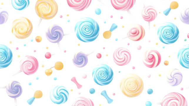 Pastel Candy Seamless Pattern isolated on a transparent background