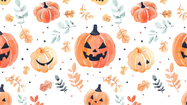 Pastel Halloween Seamless Pattern for Design Use isolated on a transparent background