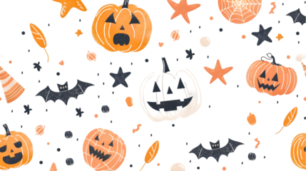 Pastel Halloween Seamless Pattern isolated on a transparent background