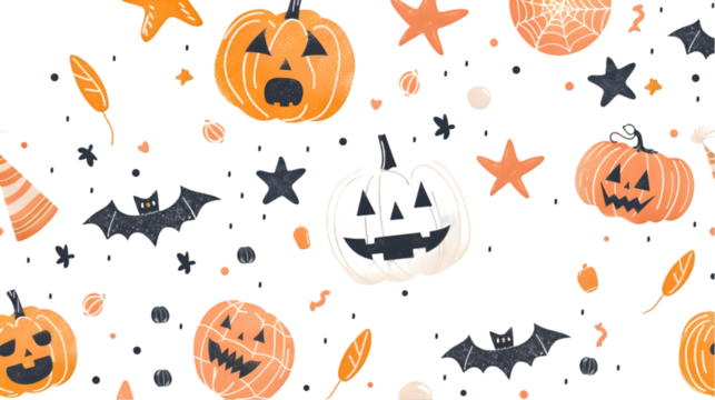 Pastel Halloween Seamless Pattern isolated on a transparent background
