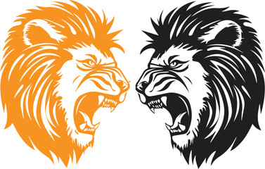 Two lion head icon, Angry lion 