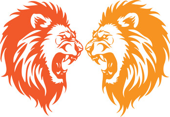 Two lion head icon, Angry lion 