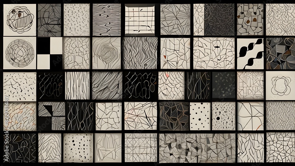 Poster big set of twelve abstract backgrounds. hand-drawn various shapes and scribbles. modern contemporary