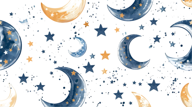 Seamless Moon and Stars isolated on a transparent background