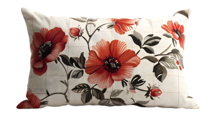 sofa decorative pillow cushion with floral pattern isolated on a transparent background