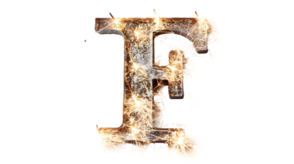 Sparklers Letter F isolated on a transparent background