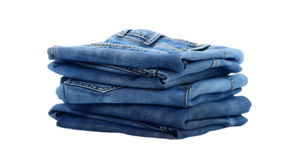 stack of folded blue jeans isolated on a transparent background