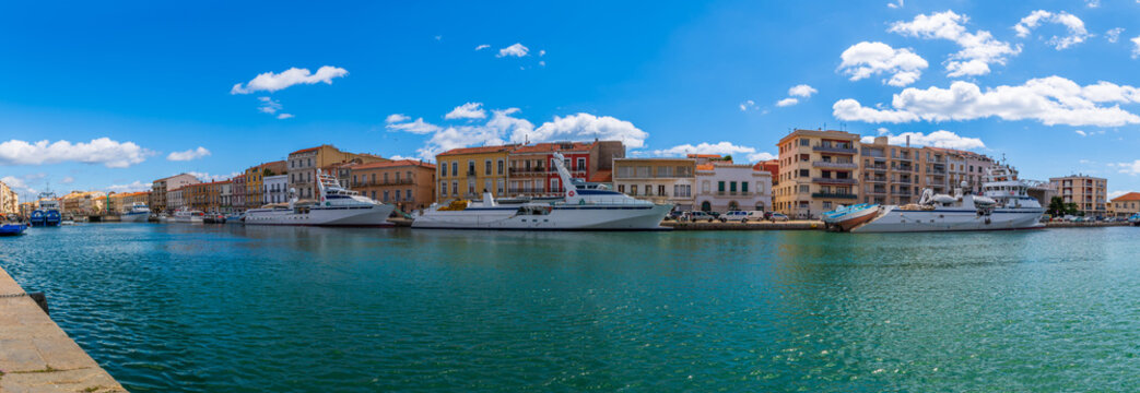 Quai du G&eacute;n&eacute;ral Durand with its trawlers in the harbor of S&egrave;te, in H&eacute;rault in Occitanie, France