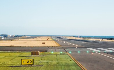 Aiport runway at Wellington International Airport on a fine day.