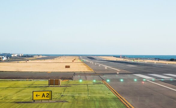 Aiport runway at Wellington International Airport on a fine day.