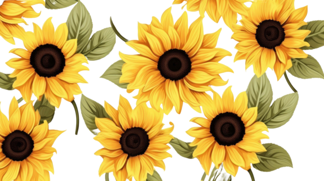 Seamless Pattern of Sun Flower on transparent background.
