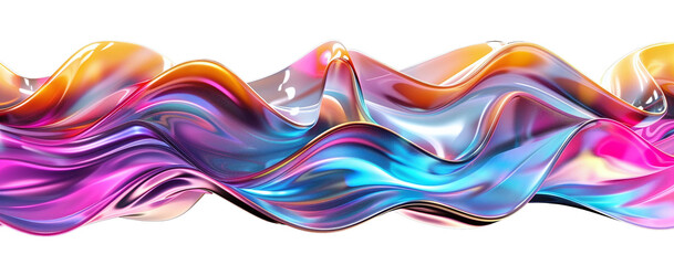 3d rendering multi-colored flowing abstract metallic iridescent wave solid shape. simple, minimalist. isolated flat on white and transparent background