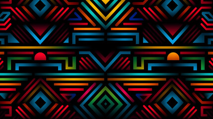 Aztec ethnic motif. Native american geometric pattern, colored mexican tribal art elements design. Colorful ancient culture symbols or ornament