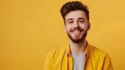 Obraz premium Cheerful Young Professional Executive Smiling on Colorful Studio Background