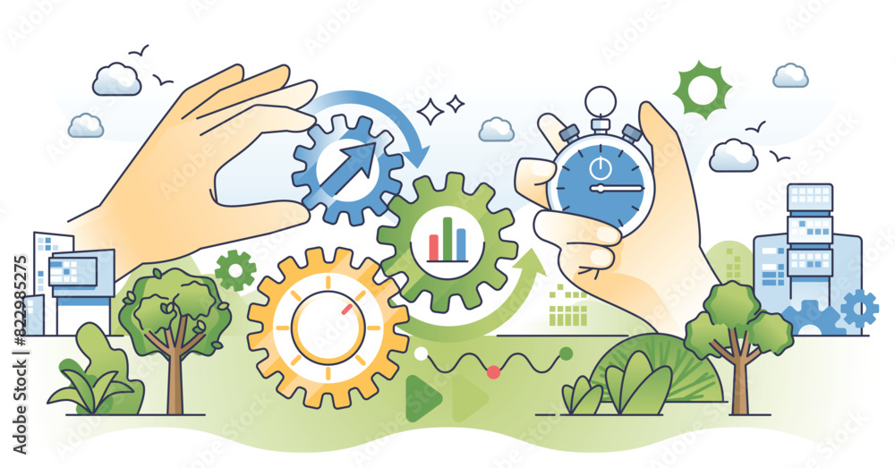 Aufkleber productivity improvement for high work efficiency outline hands concept. productive job management w