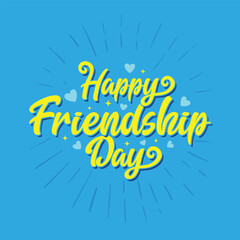 Happy friendship Day handwriting typography greeting card with hearts. Beautiful text for celebrate friendship day. Banner, poster, flyer headline design with calligraphy design. vector typography