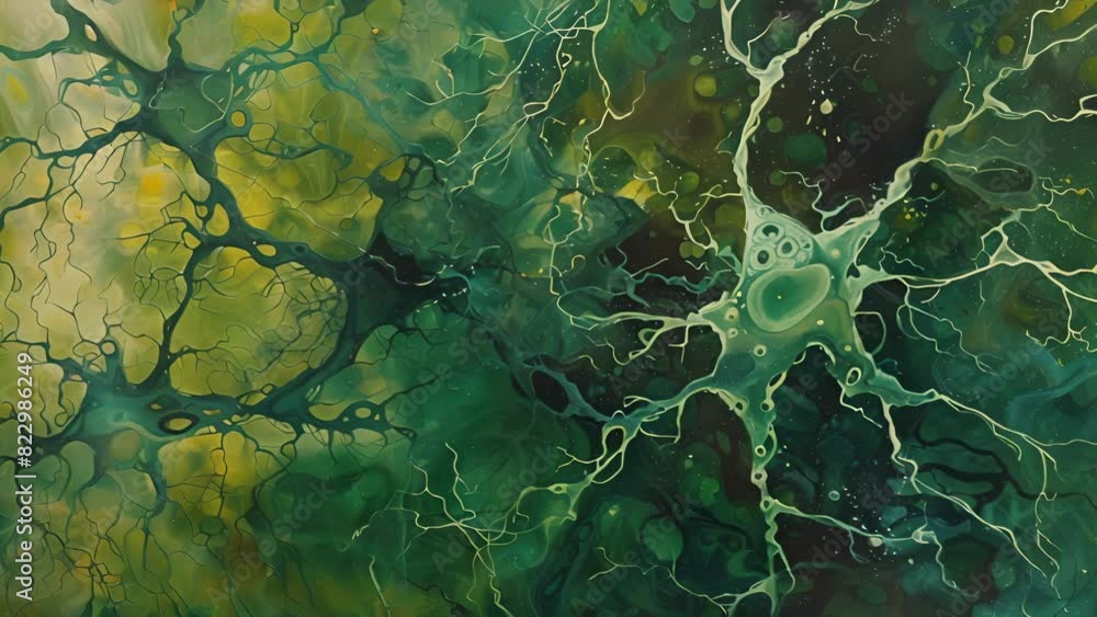 Poster a painting depicting a neural network in shades of green symbolizing the renewed connections and fun