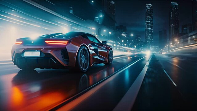 Modern Electric sports car riding on highway road of the city
