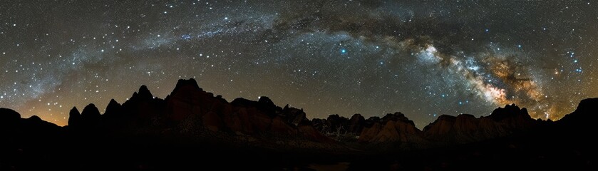 Starry night above desert, vast black backdrop, ample room for text on the right