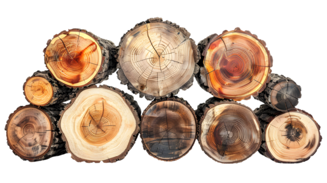 Cross section of tree trunks, stumps isolated on a transparent background - Powered by Adobe