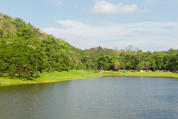 Khao Ruak Reservoir at Namtok Samlan National Park in Saraburi Thailand is a reservoir that tourists come to relax or camping during the holidays