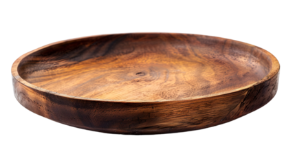 Empty round wooden plate isolated on a transparent background
