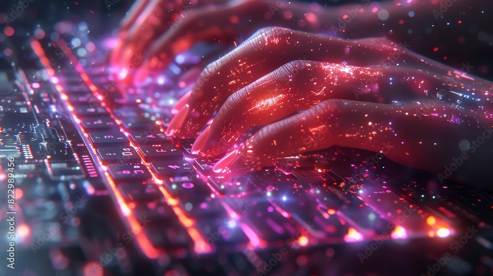 Aufkleber a hand is typing on a keyboard with a red glow