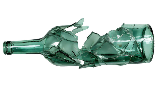Glass shards, broken wine bottle isolated on a transparent background