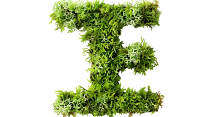 Green moss in shape alphabet letter F isolated on a transparent background