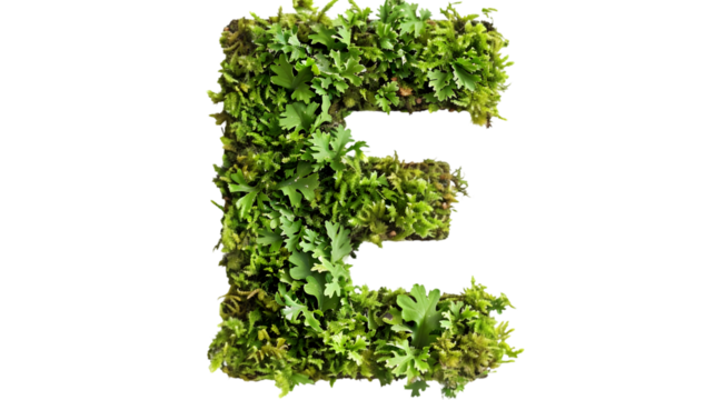 Green moss in shape alphabet letter E isolated on a transparent background - Powered by Adobe