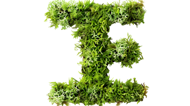 Green moss in shape alphabet letter F isolated on a transparent background
