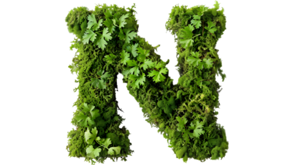 Green moss in shape alphabet letter N isolated on a transparent background