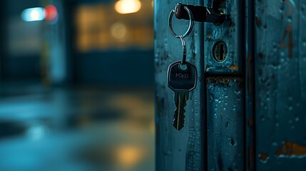 Keys Dangling at the Car Rental Agency Symbolizing the Freedom of Mobility in the City Nightscape