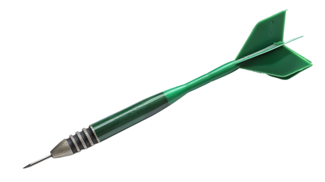 Green throwing dart isolated on a transparent background