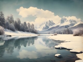 Winter Landscape Painting Vintage Art