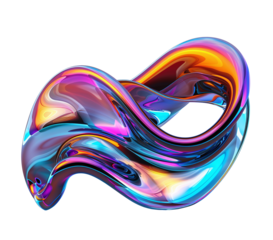 3d rendering multi-colored flowing abstract metallic iridescent wave solid shape. simple, minimalist. isolated flat on white and transparent background