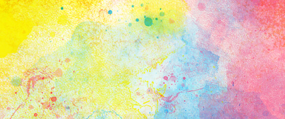 Vector pastel colorful watercolor banner splashes, colorful gradient ink colors wet effect hand drawn canvas background.