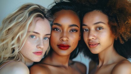 Obraz premium Diverse women with natural beauty staring thoughtfully into the distance