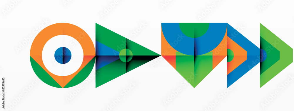 Poster A vibrant logo featuring arrows pointing in various directions, designed with elements like colorfulness, symmetry, slope, circle, and electric blue