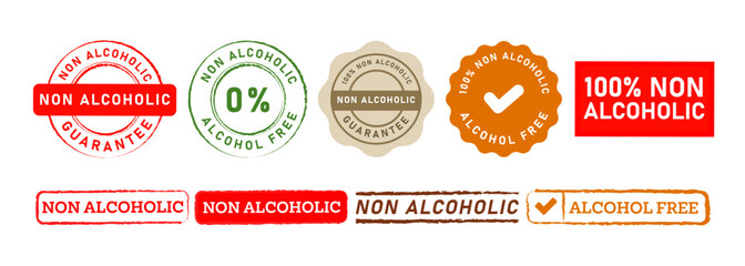 non alcoholic rubber stamp labels ticker sign for alcohol free healthy product