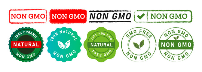 rectangle and circle stamp seal badge label sign for non gmo eco nature healthy organic bio product