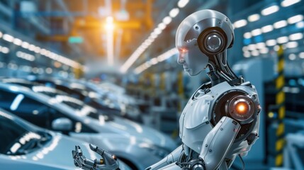 Fototapeta premium A robot is working in a car factory.