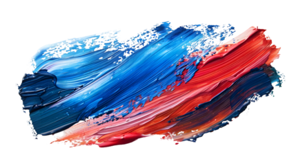 Grunge red blue brush strokes oil paint isolated on a transparent background