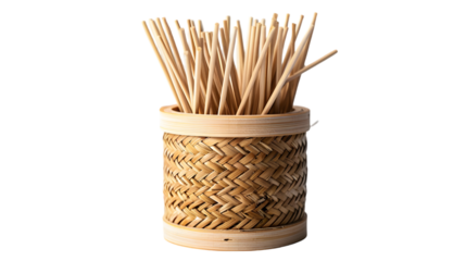 Holder with wooden toothpicks isolated on a transparent background