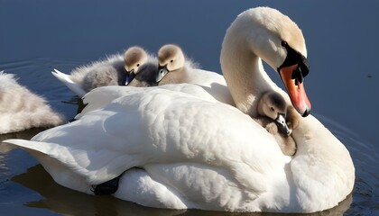 A Swan With Its Cygnets Nestled In Its Feathers K Upscaled 2