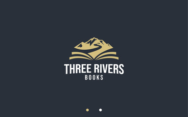 mountain with book logo design vector silhouette illustration