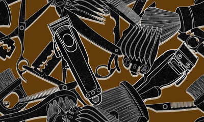 Seamless clippers barber tools texture pattern illustration.	
