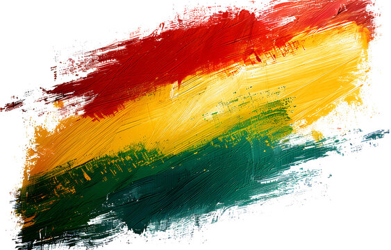 thick brush strokes in red, yellow and green on a rad color on white and transparent background